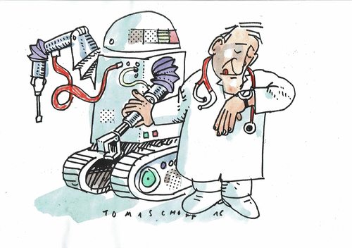 Cartoon: Patient (medium) by Jan Tomaschoff tagged roboter,mensch,künstliche,intelligenz,roboter,mensch,künstliche,intelligenz