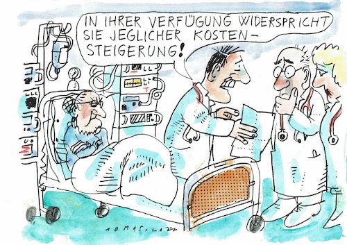Cartoon: Patientenverfügung (medium) by Jan Tomaschoff tagged krankheit,alter,kosten,krankheit,alter,kosten