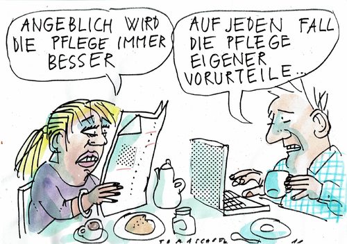 Cartoon: Pflege (medium) by Jan Tomaschoff tagged vorurteile,hass,internet,vorurteile,hass,internet
