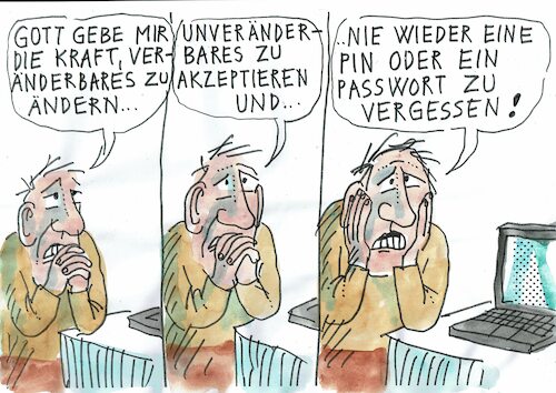 Cartoon: PIN (medium) by Jan Tomaschoff tagged edv,internet,vergesslichkeit,edv,internet,vergesslichkeit