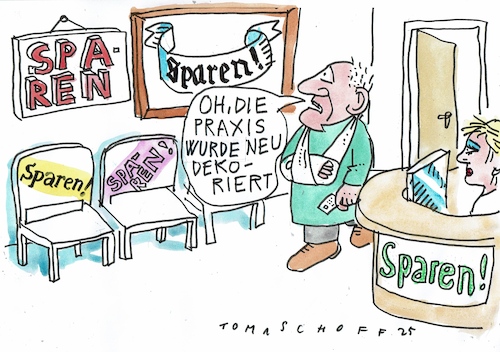 Cartoon: Praxis (medium) by Jan Tomaschoff tagged gesundheit,sparen,kosten,gesundheit,sparen,kosten