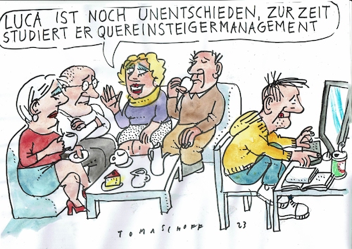 Cartoon: Quereinsteiger (medium) by Jan Tomaschoff tagged fachkräftemangel,quereinsteiger,fachkräftemangel,quereinsteiger