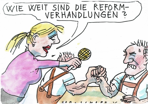 Cartoon: Reform (medium) by Jan Tomaschoff tagged reformen,debatte,streitkultur,reformen,debatte,streitkultur