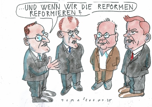 Cartoon: Reformen (medium) by Jan Tomaschoff tagged spahn,merz,klingbeil,reform,spahn,merz,klingbeil,reform