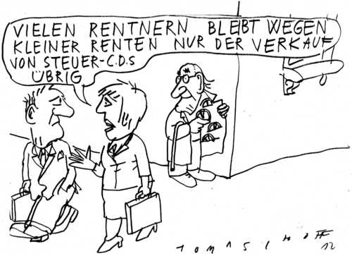 Cartoon: Rentner (medium) by Jan Tomaschoff tagged steuerflucht,cd,rentner,rente,senioren,altersarmut,steuerflucht,cd,rentner,rente,senioren,altersarmut