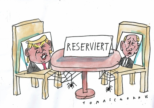 Cartoon: reserviert (medium) by Jan Tomaschoff tagged trump,putin,krieg,unkraine,verhandlungen,trump,putin,krieg,unkraine,verhandlungen