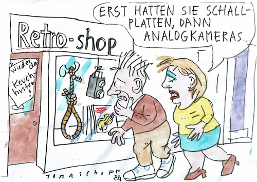 Cartoon: Retro (medium) by Jan Tomaschoff tagged tradition,fortschritt,strafen,tradition,fortschritt,strafen