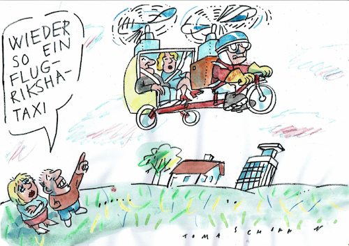 Cartoon: Riksha (medium) by Jan Tomaschoff tagged verkehr,fliegen,taxi,verkehr,fliegen,taxi
