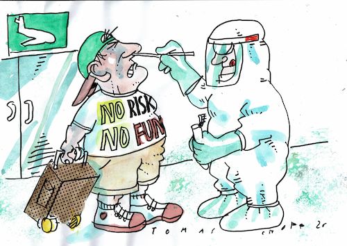 Cartoon: Risiko (medium) by Jan Tomaschoff tagged reisen,corona,pandemie,test,reisen,corona,pandemie,test