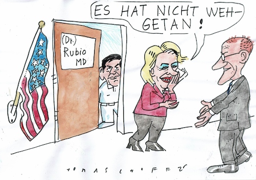 Cartoon: Rubio (medium) by Jan Tomaschoff tagged usa,rubio,europa,von,der,leyen,merz,usa,rubio,europa,von,der,leyen,merz