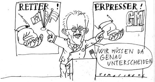Cartoon: Rüttgers (medium) by Jan Tomaschoff tagged rüttgers,nrw,opel,magna,gm
