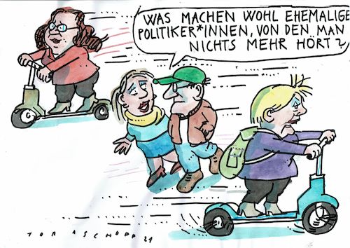 Cartoon: Ruhestand (medium) by Jan Tomaschoff tagged merkel,nahles,expolitiker,merkel,nahles,expolitiker