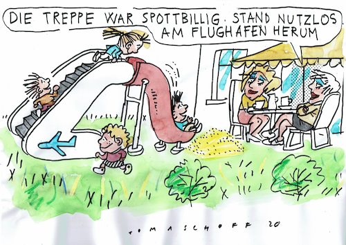 Cartoon: Rutsche (medium) by Jan Tomaschoff tagged corona,flugverkehr,flughafen,corona,flugverkehr,flughafen