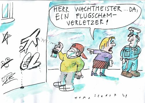 Cartoon: Scham (medium) by Jan Tomaschoff tagged flugscham,umwelt,askese,flugscham,umwelt,askese