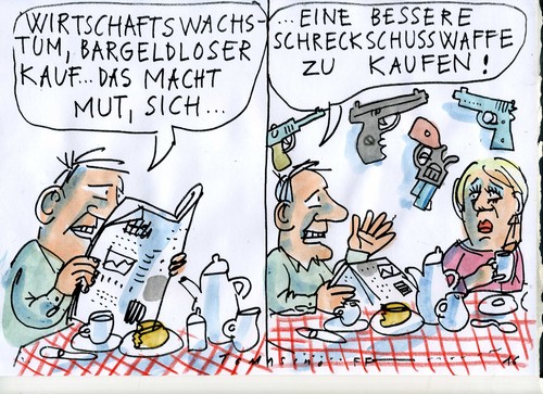 Cartoon: Schreckschuss (medium) by Jan Tomaschoff tagged waffen,sicherheit,angst,waffen,sicherheit,angst