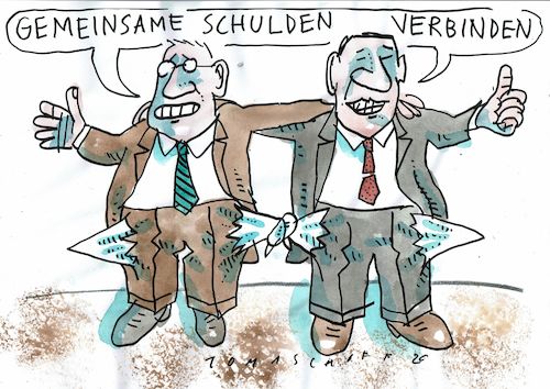 Cartoon: Schulden (medium) by Jan Tomaschoff tagged geld,schulden,haftung,eu,geld,schulden,haftung,eu