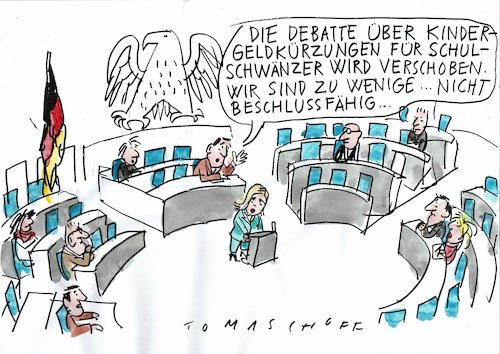 Cartoon: Schwänzen (medium) by Jan Tomaschoff tagged schulpflicht,anwesenheit,bundestag,schulpflicht,anwesenheit,bundestag