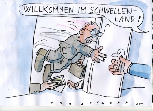 Cartoon: Schwellenland (medium) by Jan Tomaschoff tagged schwellenland,korruption,schwellenland,korruption