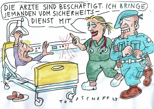 Cartoon: Sicherheit (medium) by Jan Tomaschoff tagged gesundheit,krankenhaus,sicherheit,gewalt,gesundheit,krankenhaus,sicherheit,gewalt