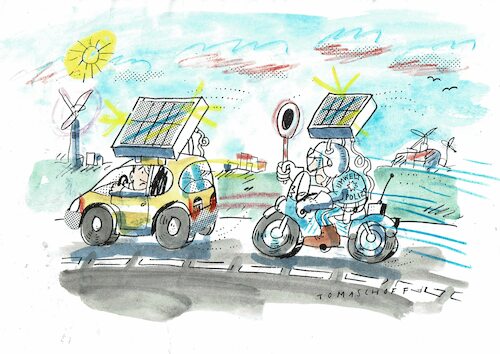 Cartoon: Sonnenenergie (medium) by Jan Tomaschoff tagged erneuerbare,energie,sonne,verkehr,erneuerbare,energie,sonne,verkehr