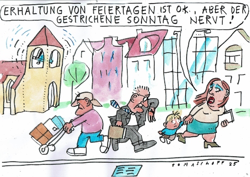 Cartoon: Sonntag (medium) by Jan Tomaschoff tagged feiertag,sonntag,wirtschaft,staatseinnahmen,feiertag,sonntag,wirtschaft,staatseinnahmen