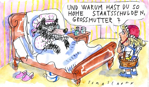 Cartoon: Staatschulden (medium) by Jan Tomaschoff tagged schulden,schulden,rotkäppchen,staat