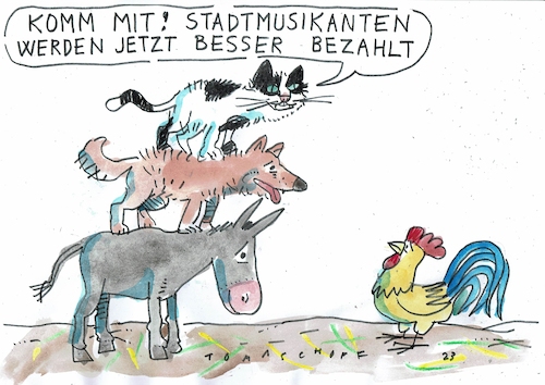 Cartoon: Stadtmusikanten (medium) by Jan Tomaschoff tagged öffentlicher,dienst,streik,gewerkschaft,öffentlicher,dienst,streik,gewerkschaft