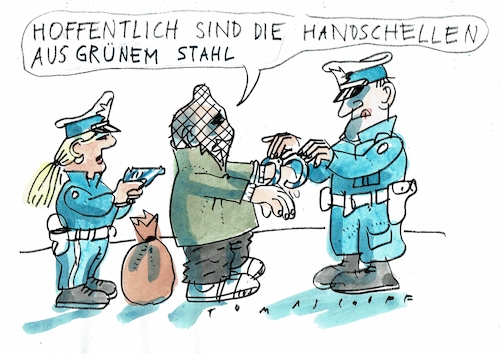 Cartoon: Stahl (medium) by Jan Tomaschoff tagged grün,stahl,h2,klima,grün,stahl,h2,klima