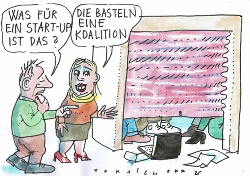 Cartoon: start-up (medium) by Jan Tomaschoff tagged koalition,mehrheiten,wahlen,demokratie,koalition,mehrheiten,wahlen,demokratie