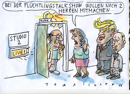 Cartoon: Talk show (medium) by Jan Tomaschoff tagged migration,medien,migration,medien