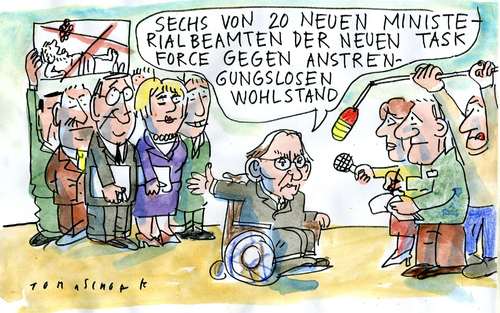 Cartoon: Task Force (medium) by Jan Tomaschoff tagged anstrengungsloser,wohlstand