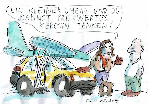 Cartoon: Treibstoff (medium) by Jan Tomaschoff tagged benzin,kerosin,fliegen,fahren,benzin,kerosin,fliegen,fahren