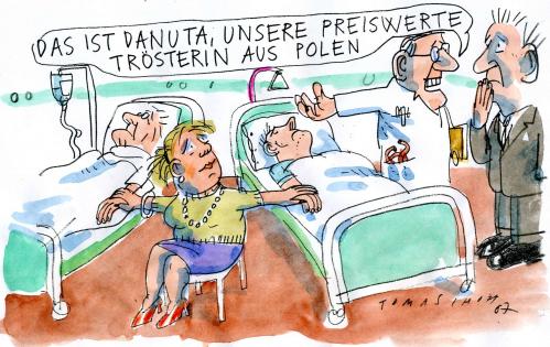 Cartoon: Trost (medium) by Jan Tomaschoff tagged gesundheitsreform,patienten,krankenkassen,billiglöhne,polen