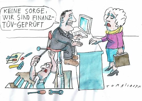 Cartoon: TÜV (medium) by Jan Tomaschoff tagged finanzen,aufsicht,bafin,wirecard,finanzen,aufsicht,bafin,wirecard