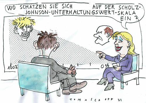Cartoon: Unterhaltungswert (medium) by Jan Tomaschoff tagged johnson,scholz,politiker,unterhaltung,johnson,scholz,politiker,unterhaltung