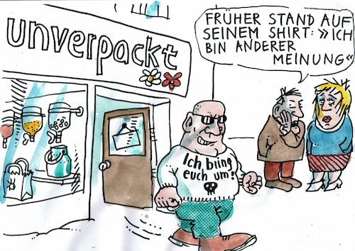 Cartoon: unverpackt (medium) by Jan Tomaschoff tagged rücksicht,toleranz,debatte,rücksicht,toleranz,debatte