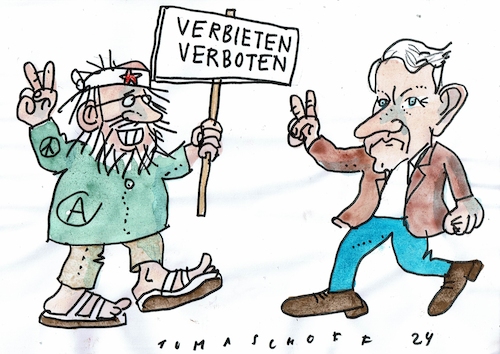 Cartoon: Verbote (medium) by Jan Tomaschoff tagged linke,rechte,radikale,höcke,anarchos,linke,rechte,radikale,höcke,anarchos