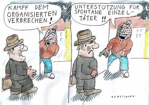 Cartoon: Verbrechen (medium) by Jan Tomaschoff tagged verbrecher,überfall,verbrecher,überfall
