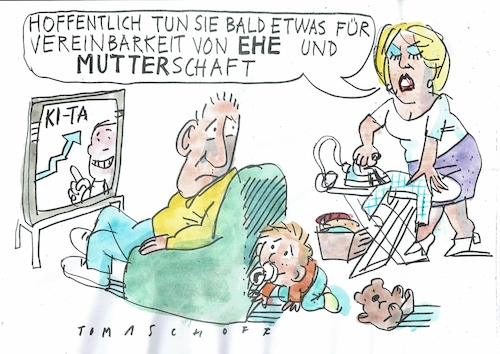 Cartoon: Vereinbarkeit (medium) by Jan Tomaschoff tagged ehe,haushalt,familie,frau,mann,ehe,haushalt,familie,frau,mann