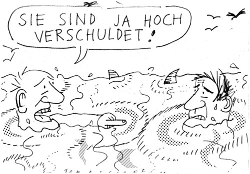 Cartoon: Verschuldet (medium) by Jan Tomaschoff tagged verschuldet,schulden,verschuldet,schulden