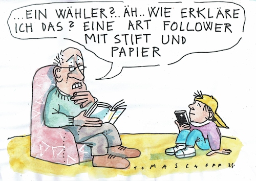 Cartoon: Wähler (medium) by Jan Tomaschoff tagged jugend,wahlen,politik,medien,jugend,wahlen,politik,medien