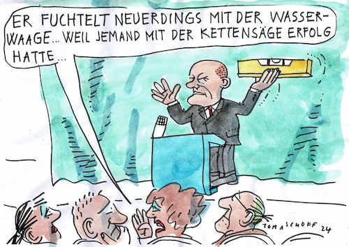 Cartoon: Wasserwaage (medium) by Jan Tomaschoff tagged scholz,milei,scholz,milei