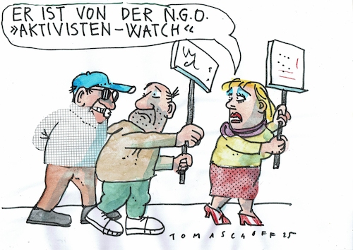 Cartoon: Watch (medium) by Jan Tomaschoff tagged aktivisten,ngo,misstrauen,aktivisten,ngo,misstrauen