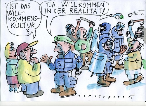 Cartoon: willkommen (medium) by Jan Tomaschoff tagged flüchtlinge,intergration,flüchtlinge,intergration