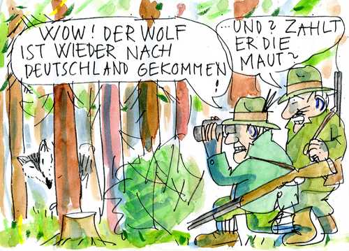 Cartoon: Wolf (medium) by Jan Tomaschoff tagged wolf,maut,wolf,maut