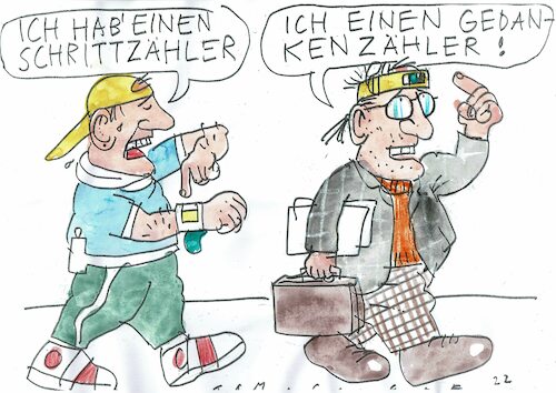 Cartoon: Zähler (medium) by Jan Tomaschoff tagged schrittzähler,gesundheit,geist,denken,schrittzähler,gesundheit,geist,denken