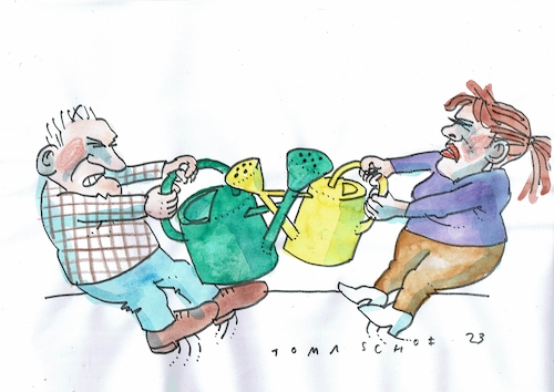 Cartoon: Ziehen (medium) by Jan Tomaschoff tagged kampf,geld,subventionen,gießkanne,kampf,geld,subventionen,gießkanne