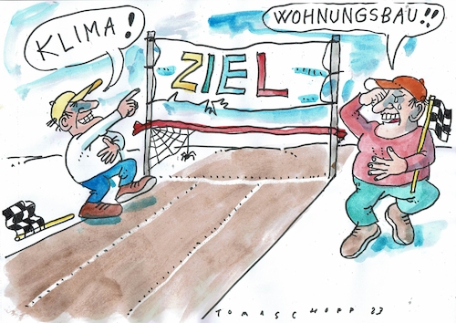 Cartoon: Ziele (medium) by Jan Tomaschoff tagged klima,wohnungsbau,versprechen,klima,wohnungsbau,versprechen