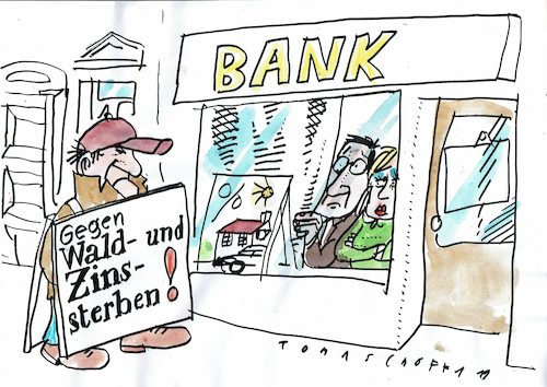 Cartoon: Zinssterben (medium) by Jan Tomaschoff tagged zinsen,banken,wald,zinsen,banken,wald