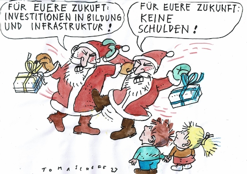 Cartoon: Zukunft (medium) by Jan Tomaschoff tagged investitionen,schulden,bildung,infrastruktur,haushalt,investitionen,schulden,bildung,infrastruktur,haushalt